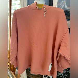 Adidas oversized, crop hoodie in peach, size S